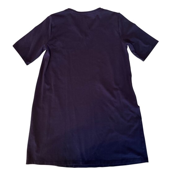 SMALL Eileen Fisher Navy Blue Knit V Neck Elbow Length Short Sleeve Dress - Picture 8 of 9